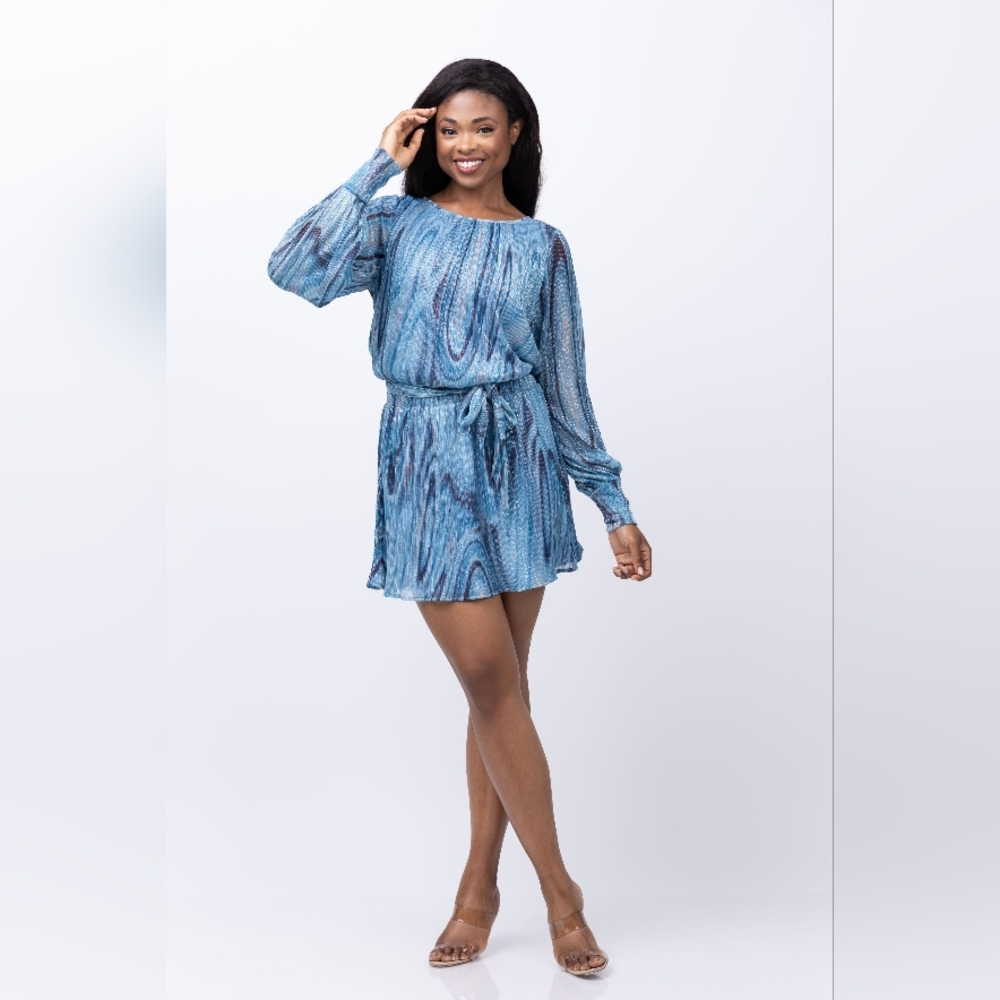 Ramy Brook Emberly Dress in Calypso Blue Lurex Swirl Knit